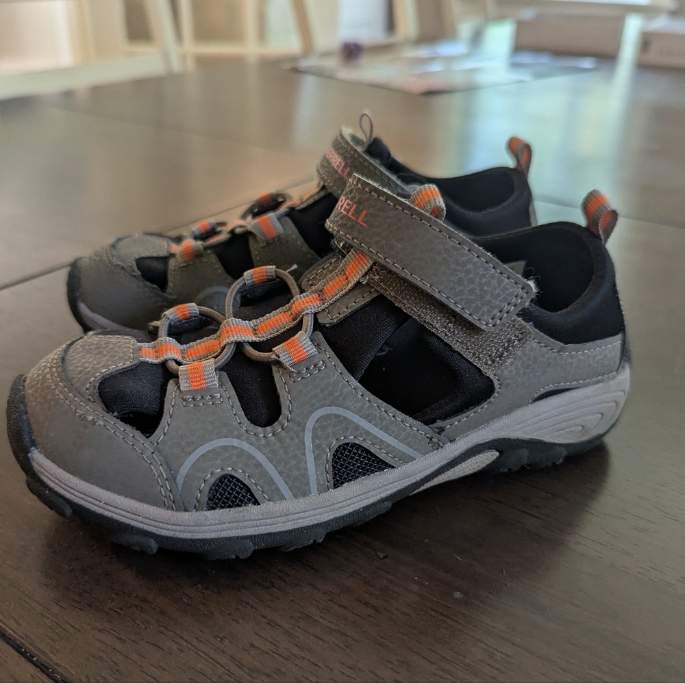 Merrell Kids' Gray and Black Sandals with Orange Accents